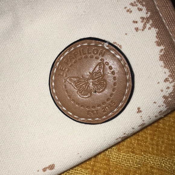 Le Papillon-Butterfly-white/beige pink striped canvas/leather tote NWT LAST1!!! - Picture 8 of 10